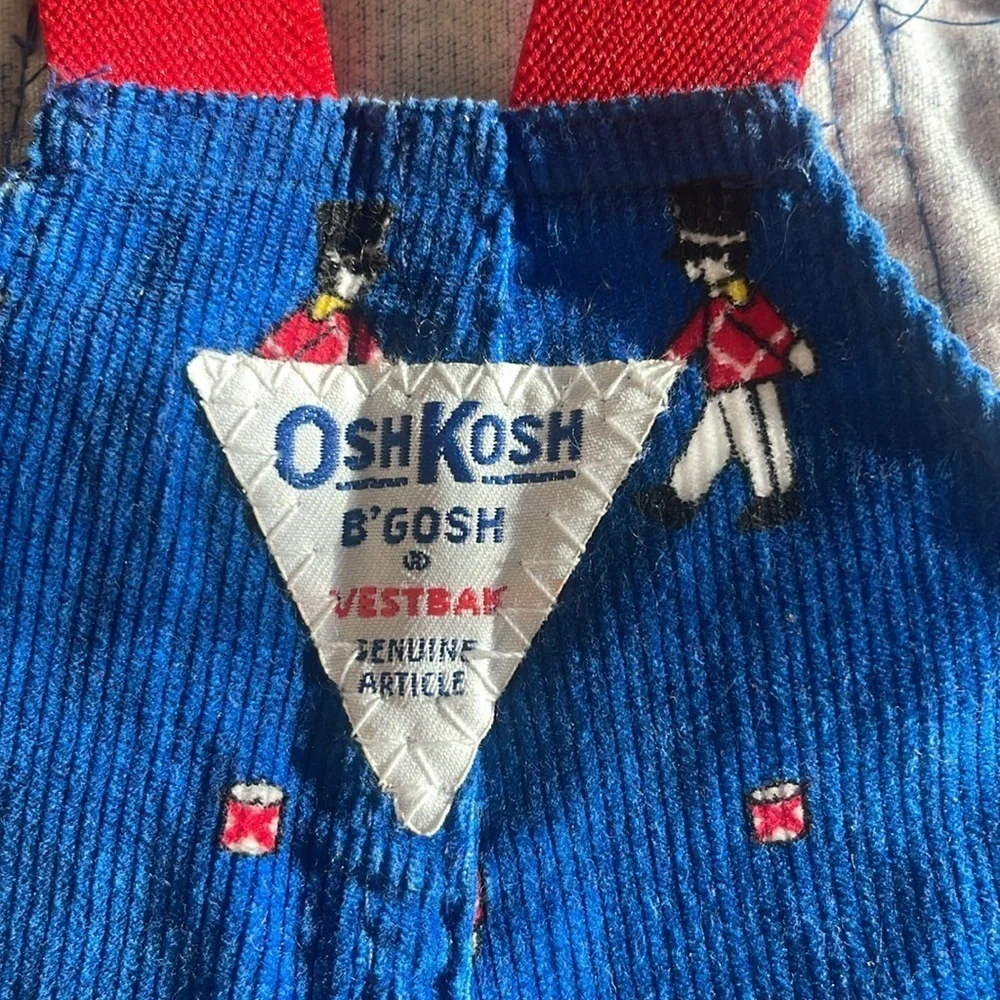 Vintage Oshkosh B’Gosh - blue corduroy overalls with toy soldiers - 24 months